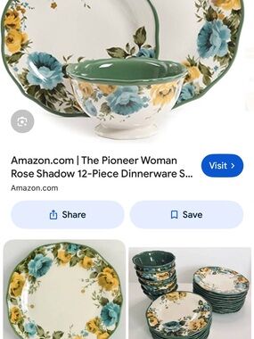 The Pioneer Woman Rose Shadow Dinnerware Set - Teal, Yellow, Green, Cream